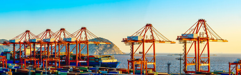 Industrial container freight port at beautiful sunset in Shanghai,China.