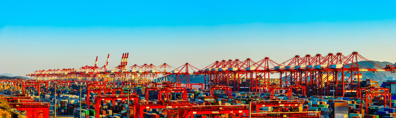 Industrial container freight port at beautiful sunset in Shanghai,China.