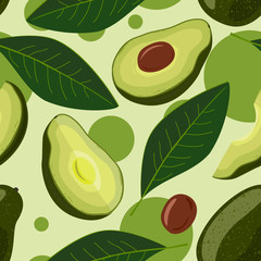 Avocado seamless pattern. Vector illustration of fruit avocado