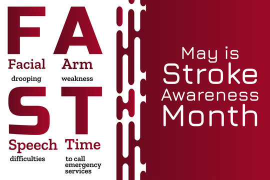 May Is National Stroke Awareness Month. Stroke Symptoms. Mnemonic Concept. Template For Background, Banner, Card, Poster With Text Inscription. Vector EPS10 Illustration.