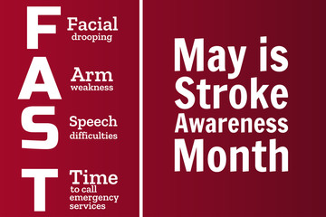 May is National Stroke Awareness Month. Stroke symptoms. Mnemonic concept. Template for background, banner, card, poster with text inscription. Vector EPS10 illustration.
