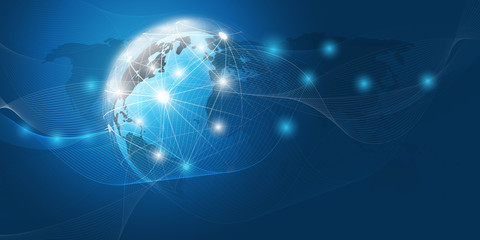 Abstract Blue Futuristic Modern Style Cloud Computing, Networks Structure, Telecommunications Concept Design, Network Connections with Transparent Wavy Mesh - Vector Illustration