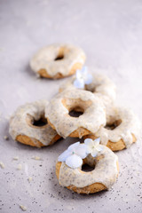Vegan lemon poppy seed donuts.selective focus.