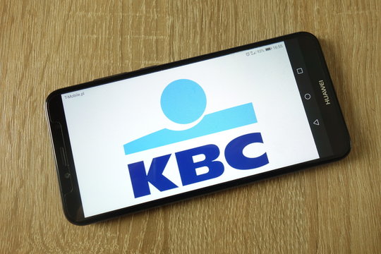 KONSKIE, POLAND - February 15, 2019: KBC Bank logo displayed on smartphone