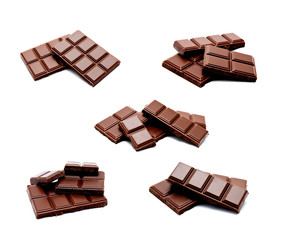 Collection of photos dark milk chocolate bars stack isolated