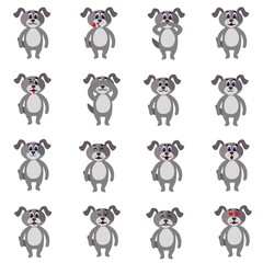Set of emotions of a cute dog in flat style isolated on white background. Stock vector illustration for decoration and design, children's books and coloring, stickers, fabrics, packaging, postcards 