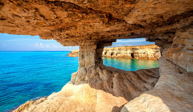 Sea cave near Cape Greko(Capo Greco) of Ayia Napa and Protaras on Cyprus island, Mediterranean Sea.