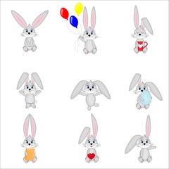 Set of cute and happy rabbits isolated on a white background. Stock vector illustration for decoration and design, children's books, cards, posters, Happy Easter, Valentine's Day, holiday element