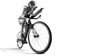 Fototapeta na wymiar Sport. Athlete cyclists in silhouettes on white background. Isolated.