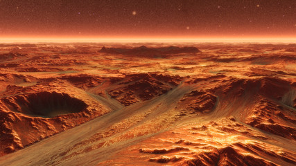 Mars Planet Surface With Dust Blowing. 3d illustration © unlimit3d