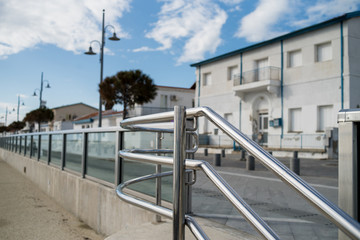 Metal railings and glass wall outdoor