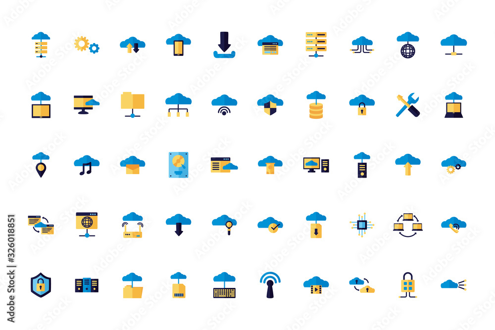 Poster bundle of cloud computing flat style icons