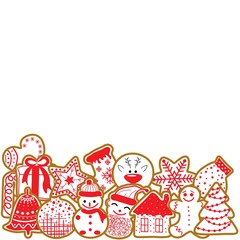 Set of festive gingerbread cookies isolated on a white background. Stock vector illustration for decoration and design, postcards, posters, web pages and more.