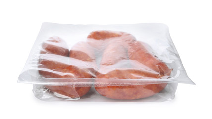 Tasty sausages on white background. Meat product