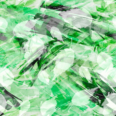 Obraz premium Vintage seamless watercolor pattern of plants, palm leaf.Leaves of linden, aspen, maple, birch. Herbs, autumn leaves. stylish pattern. Abstract paint splash. green, white paint splash.