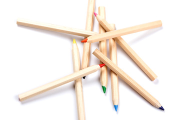 colored pencils isolated on white background. close up