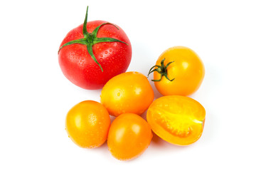 Heap Multicolored Ripe Fresh Cherry Tomatoes on white background