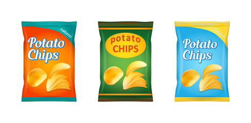 Potato chips packaging, stock vector illustration isolated on white background