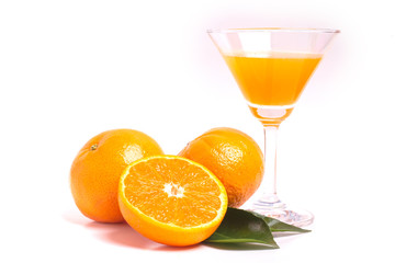 Fresh orange juice with fruits, isolated on white