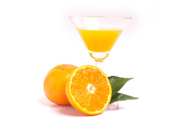 Fresh orange juice with fruits, isolated on white
