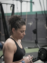 Tired woman during the training in the gym