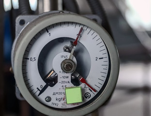 Industry. Hydraulic measuring instrument. Close-up.