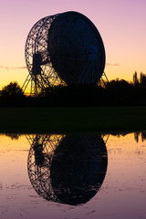 Sunrise at the Lovell Telescope at Jodrell Bank in the Cheshire landscape - a UNESCO World Heritage...