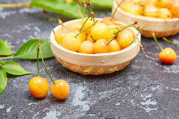 Fresh yellow cherries on the table