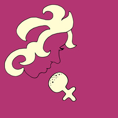 Happy International Women's Day. March 8. Spring mood. Vector templates for card, poster, flyer. Beautiful blonde speaker, singer silhouette with a microphone.