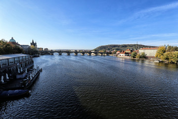Charles bridge over the Vltava river in Prague