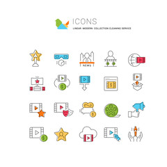 Set Linear Icons of Cinema Business