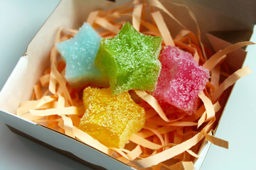 Colorful marmalade candies in a box.