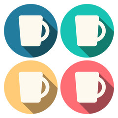 vector illustration with coffee cup icon in flat design style with long shadows