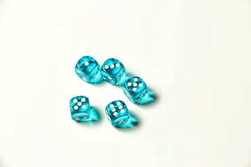 Isolated blue dice showing five, six, three and one