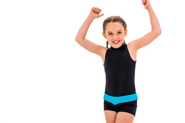 Fototapeta na wymiar Portrait of active young rhythmic gymnastics girl, positive concept.