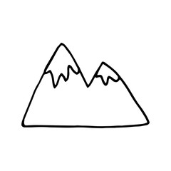 Hand drawn doodle mountain. Simple thick black line. mountain with a glacier on top. Best for design