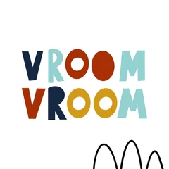  Vroom vroom lettering words with decorative elements. Phrase for kids design. Vector illustration for baby boy.  © alinasagirova