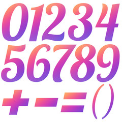 Set gradient numbers in social media colors. Isolated symbols on white background. Digital stock illustration.