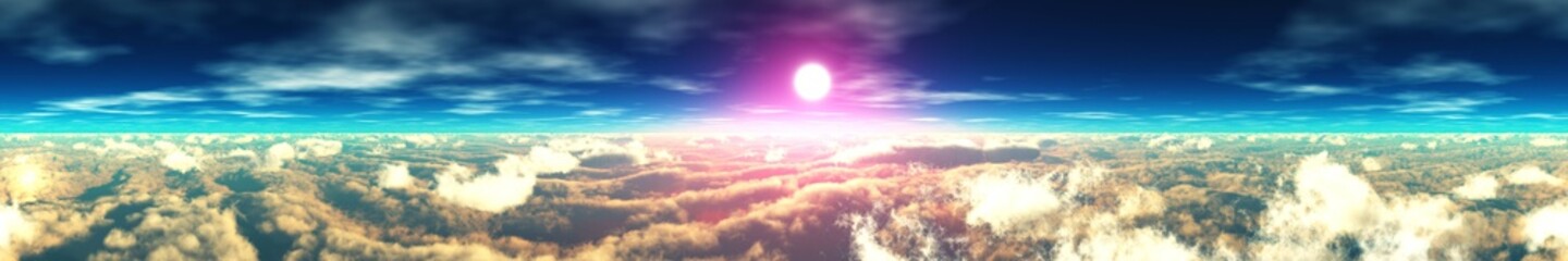 Above the clouds, the sunrise in the clouds from above, 3d rendering