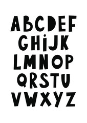 Hand drawn alphabet. Scandinavian style vector letters. Poster for kids. Nursery design. 