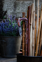 Lavander and wood stick in a market