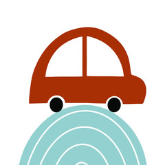 Cute car with abstract elements. For kids prints, clothes, posters, cards designs. Vector illustration for baby boys. Modern Scandinavian style