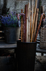 Lavander and wood stick in a market