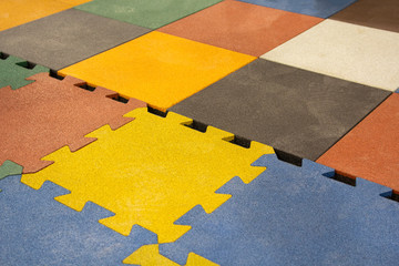 Tiles mats inside a play room, kindergarten school or gym