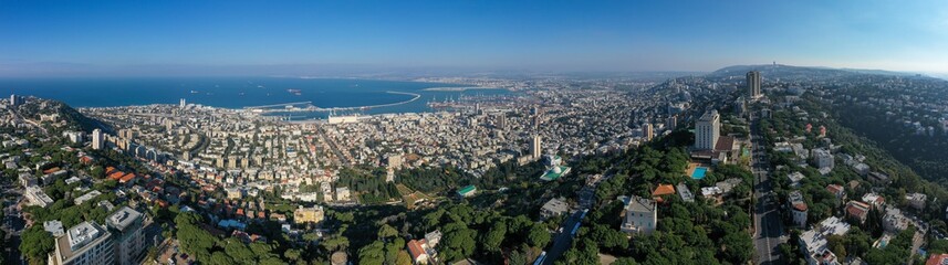 Fototapeta na wymiar Drone panorama of Haifa at the Mediterranean Sea