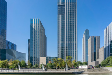 Obraz premium Urban road and modern office building of Ningbo business district