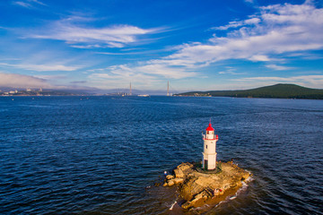Seascape with a view of the Tokarevsky lighthouse.