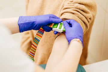 Preparation for blood test blood capture from vein in hospital