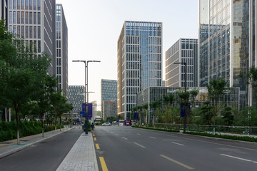 Urban road and modern office building of Ningbo business district