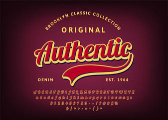 Retro font. Vintage alphabet. Custom type letters and numbers on a dark floral background.
